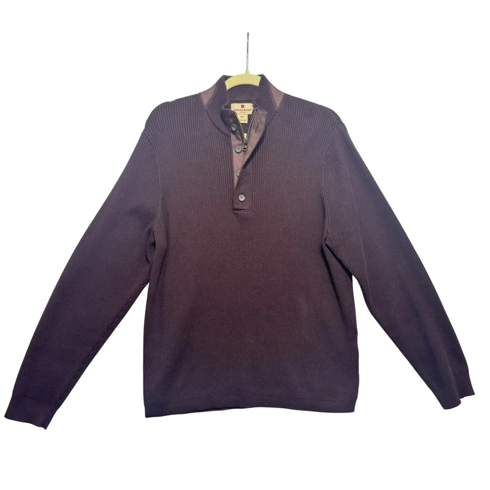 Woolrich Mens Dark Mulberry Ribbed Quarter Zip Pullover Sweater Size L‎